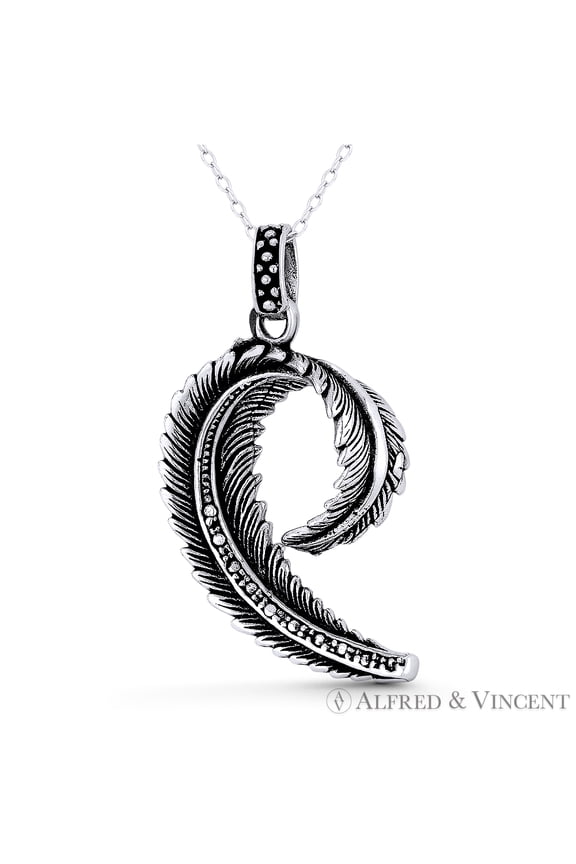 Angel's / Eagle's Wing Feather Charm 42x22mm (1.7x0.9in) Pendant in Oxidized .925 Sterling Silver