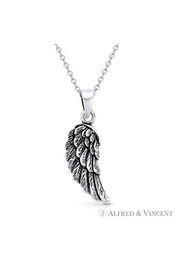 Angel's Wing Charm 25x8mm (1x0.3in) Pendant in Oxidized .925 Sterling Silver
