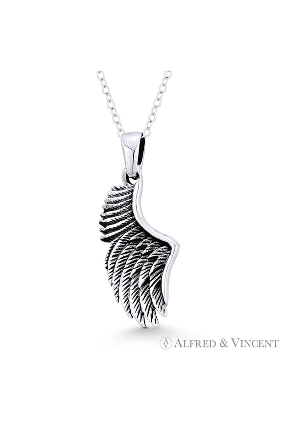 Angel's Wing Charm Antique-Finish Oxidized Pendant & Chain Necklace in .925 Sterling Silver