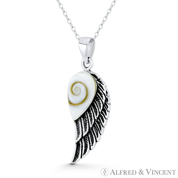 Angel's Wing Charm Faux Seashell 35x12mm (1.4x0.5in) Pendant in Oxidized .925 Sterling Silver