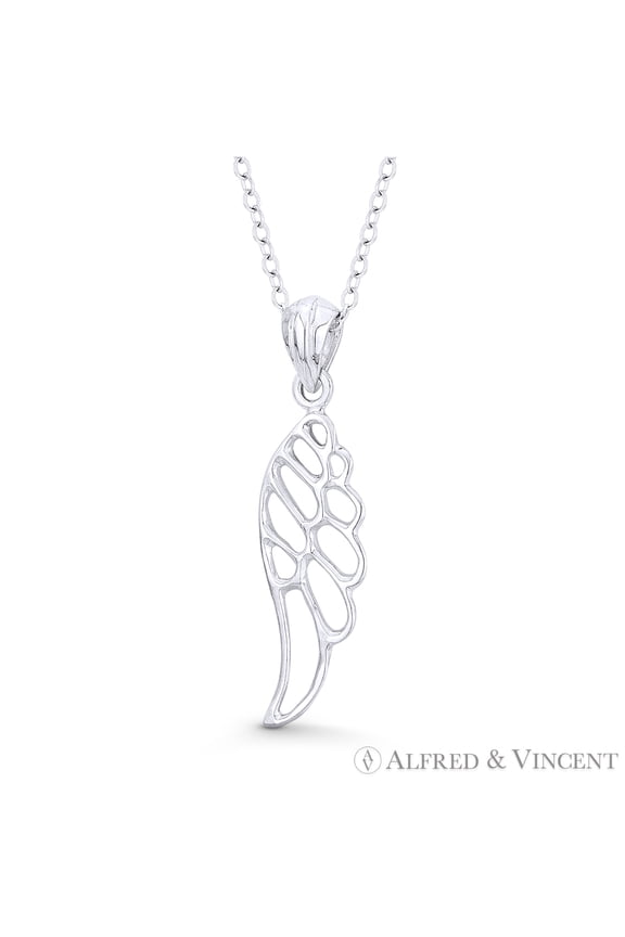 Angel's Wing Charm Open-Cutout Pendant & Chain Necklace in .925 Sterling Silver