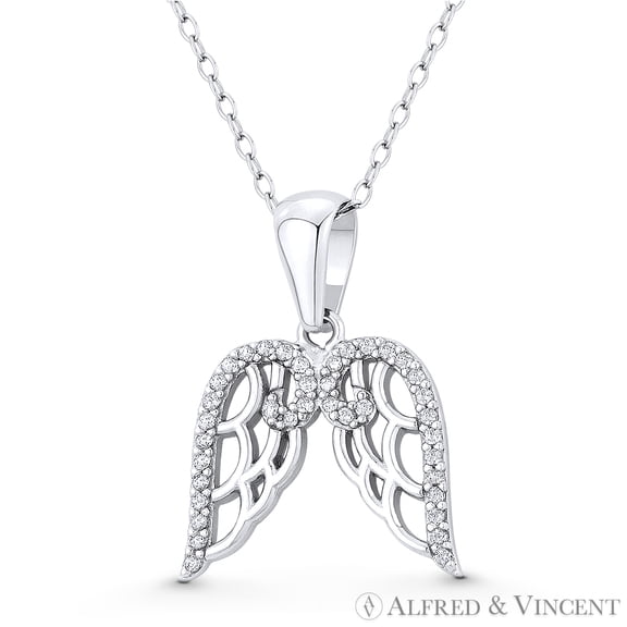 Angel's Wings Charm CZ Crystal Charm Pendant in .925 Sterling Silver w/ Rhodium