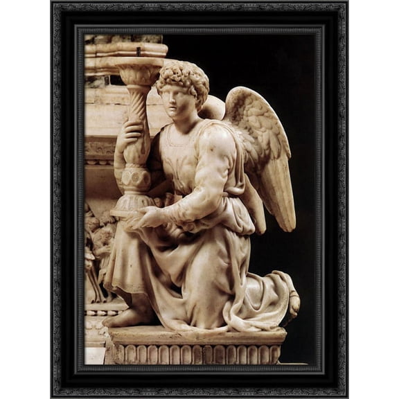 Angel with Candlestick 20x24 Black Ornate Wood Framed Canvas Art by Michelangelo