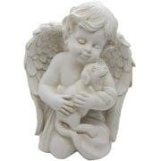 Angel with Dog Statue Pet Dog Memorial Statue Indoor Outdoor Home Garden Guardian Rememberance Dog Puppy Figurine, 7-in