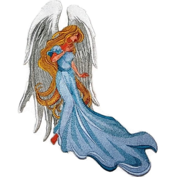 Angel with Flowing Tresses Embroidered Iron on/Sew patch [7.81" X 10"]