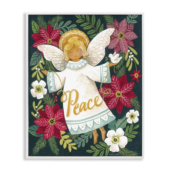 Angel with Peace & Botanicals White Framed Giclee Art, design by Diane Kater