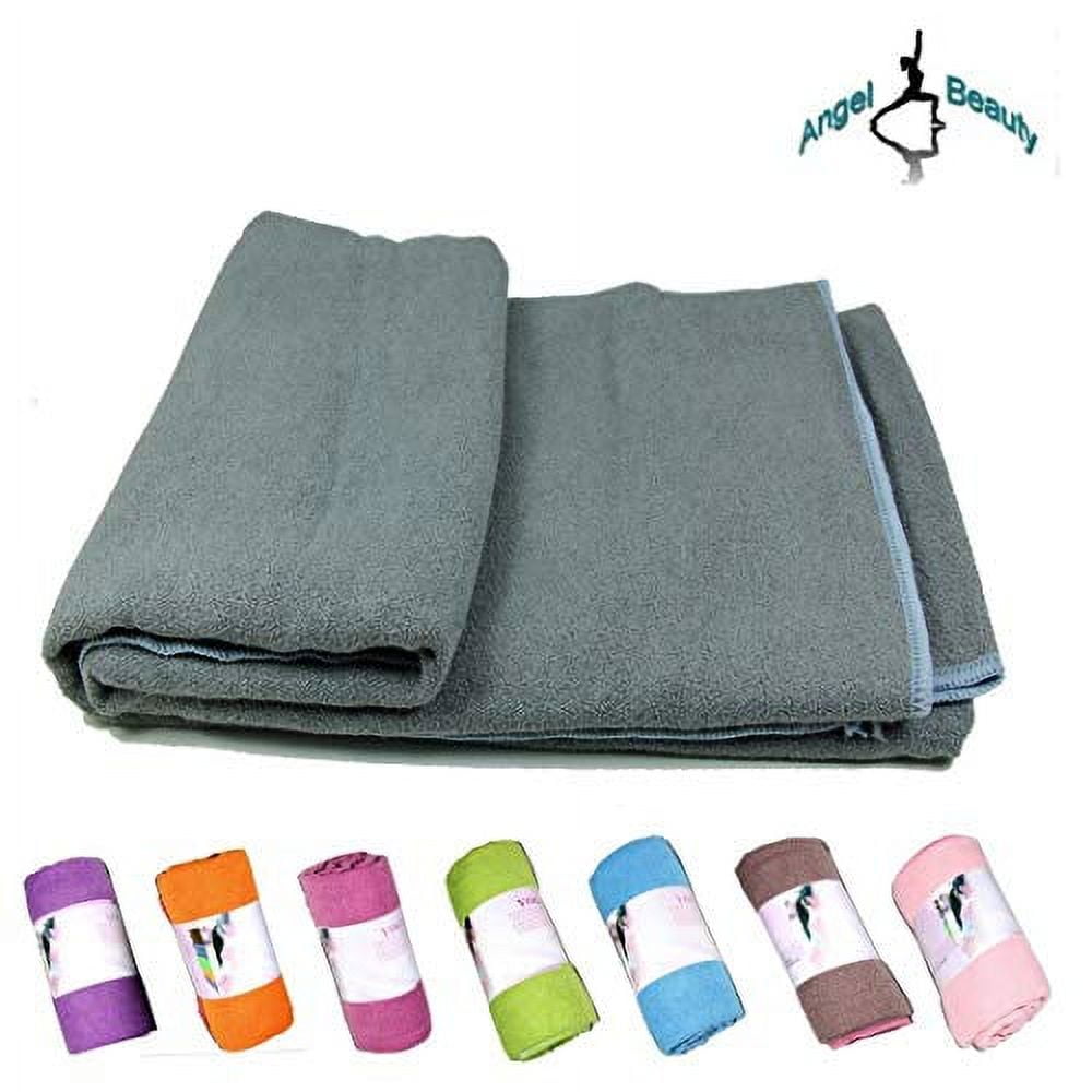 AngelBeauty Hot Yoga Towel with Carry Bag - Microfiber Non Slip Skidless Yoga Mat Towels for Yoga, Exercise, Fitness, Pilates (Gray)