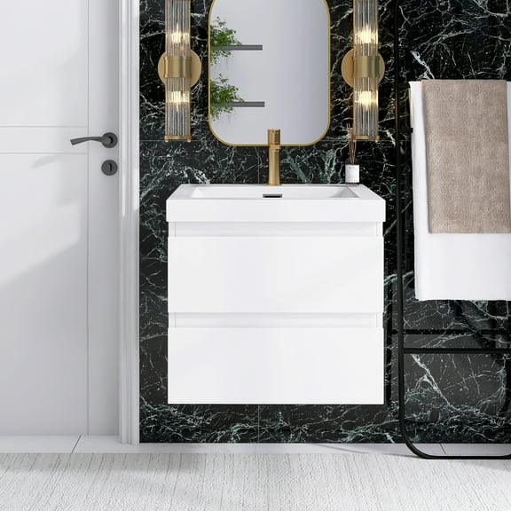 Angela 24" Wall-Mounted Bathroom Vanity in Glossy White with White Basin