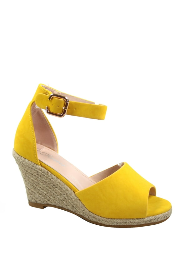 Angela-28 Women's Open Toe Ankle Strap Espadrille Wedge Sandals