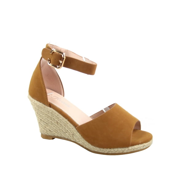 Angela-28 Women's Open Toe Ankle Strap Espadrille Wedge Sandals