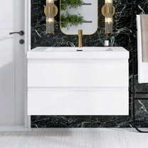Angela 36" Wall-Mounted Bathroom Vanity in Glossy White with White Basin