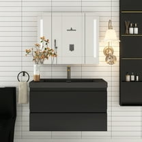 Angela 36" Wall-Mounted Bathroom Vanity in Matte Black with Black Basin