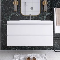 Angela 42" Wall-Mounted Bathroom Vanity in Glossy White with White Basin