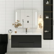 Angela 48" Wall-Mounted Bathroom Vanity in Matte Black with White Basin