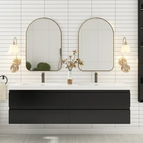 Angela 72" Wall-Mounted Bathroom Vanity in Matte Black with White Basin