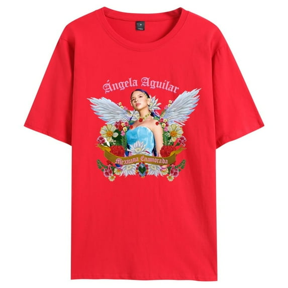 Angela Aguilar Inspired Unisex T-Shirt Cotton-Blend Summer Short Sleeve Casual Streetwear Tee for Men & Women,L,Red