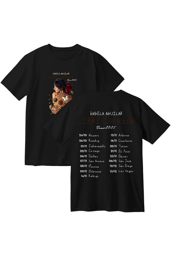 Angela Aguilar Libre Corazon Tour 2025 Cotton T-Shirt Women Men Fashion Crewneck Short Sleeve Tee