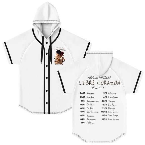 Angela Aguilar Libre Corazon Tour 2025 Hooded Baseball Jersey Short Sleeve Shirt Women Men Crewneck Tee