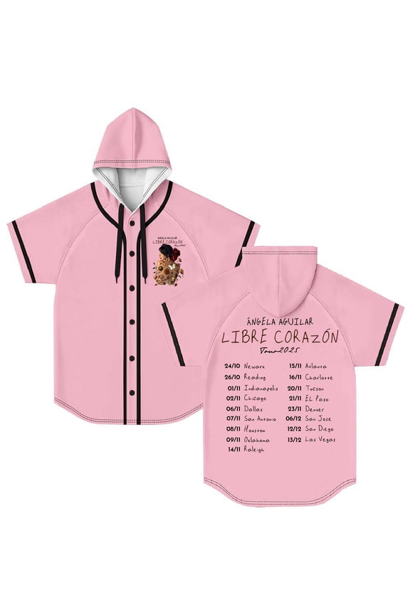 Angela Aguilar Libre Corazon Tour 2025 Hooded Baseball Jersey Short Sleeve Shirt Women Men Crewneck Tee