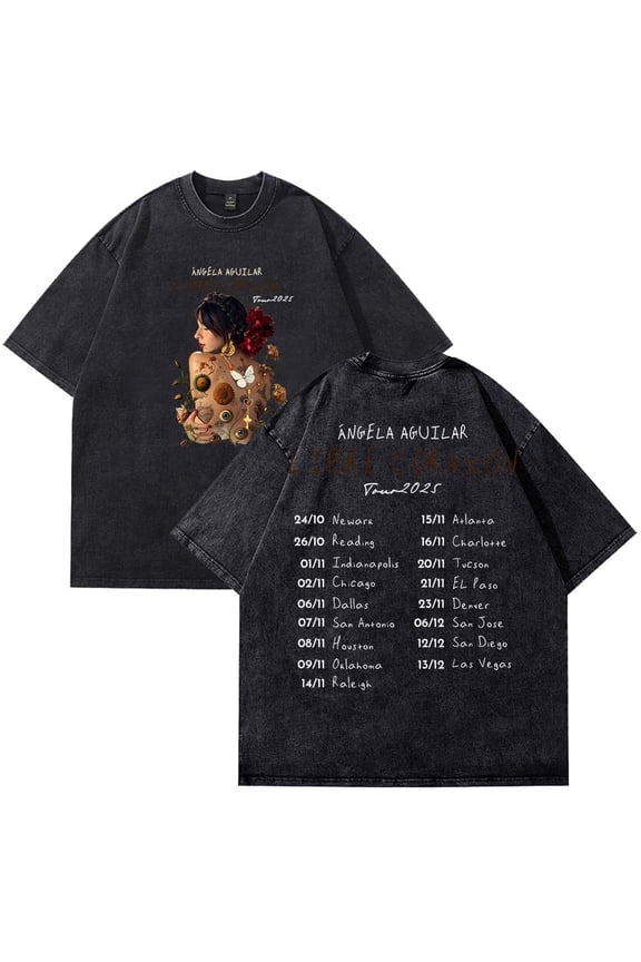 Angela Aguilar Libre Corazon Tour 2025 T-Shirt Cotton Wash Tee Women Men Short Sleeve Casual Crewneck Tee