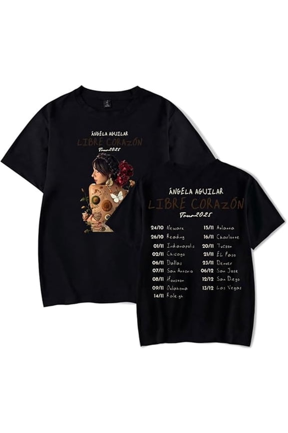 Angela Aguilar Libre Corazon Tour 2025 T-shirt Trendy Classic Short-sleeved Unisex Casual Top