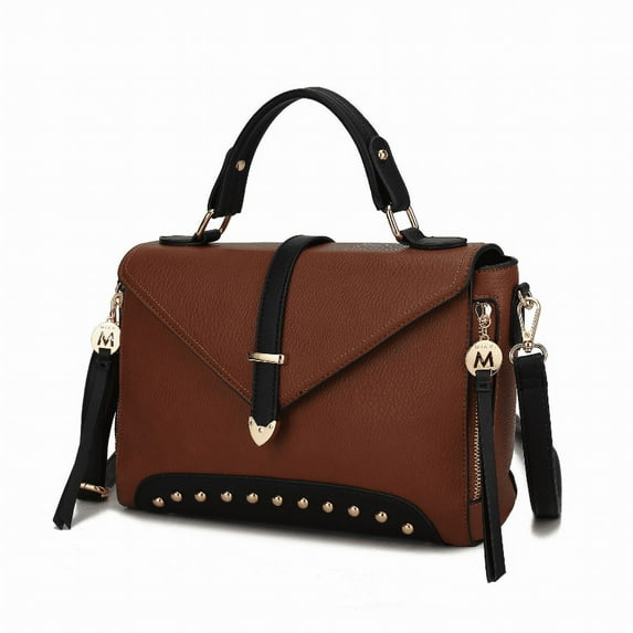 MKF Collection Angela vegan Color-Block Leather Women’s Satchel Bag by Mia K. - Cognac Brown