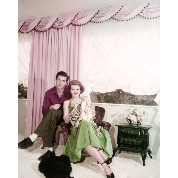 Angela Lansbury With Husband Peter Shaw At Home 1950's 24X36 Classic Hollywood Poster