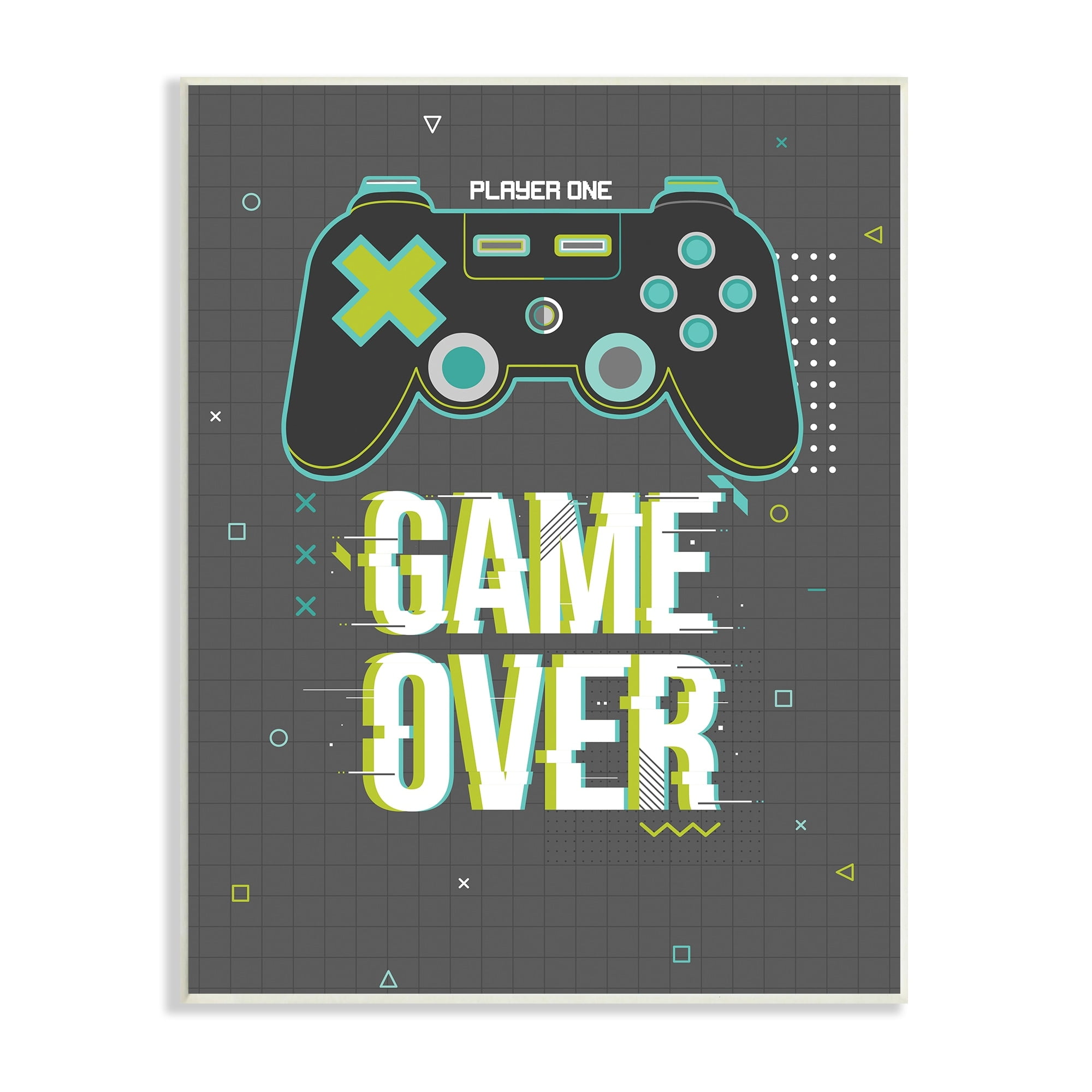 Stupell Industries Game Over Phrase Video Game Controller Geometric Pattern, 10 x 15, Designed by Angela Nickeas