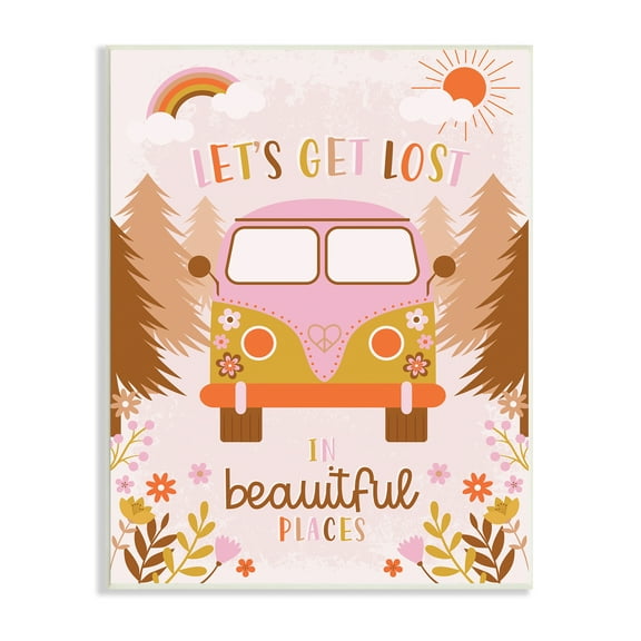 Angela Nickeas Let's Get Lost Phrase Adventure Peace Flowers Van 10 in x 15 in Framed Painting Art Prints, by Stupell Home Décor