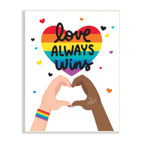 Stupell Industries Love Always Wins Rainbow Heart Hand Gesture,10 x 15, Design by Angela Nickeas
