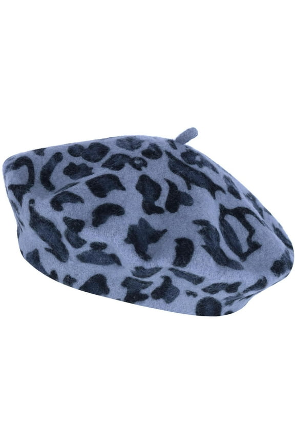 French Leopard Print Wool Beret Hat (Women)