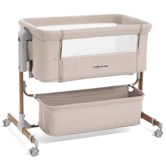 Angelbliss 3-in-1 Baby Bassinet & Bedside Sleeper, 6-Height Adjustable Rocking Crib for Newborns with Storage Basket