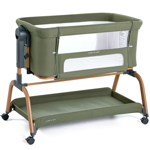 Angelbliss 3-in-1 Baby Bassinet, Rocking Bedside Bassinet with Firm Mattress and Lockable Wheels, Green