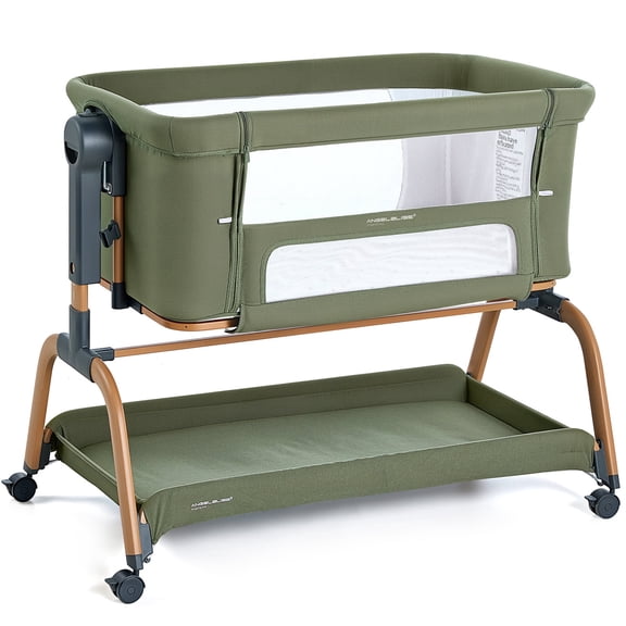 Angelbliss 3-in-1 Baby Bassinet, Rocking Bedside Bassinet with Firm Mattress and Lockable Wheels, Green