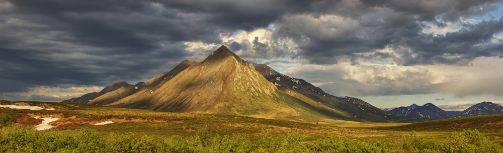 Angelcomb Mountain Lit By Late Afternoon Light Along The Dempster HighwayYukon Canada Canvas Art - Robert Postma Design Pics (39 x 11)