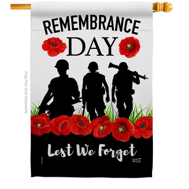 Angeleno Heritage 28 x 40 in. Lest We Forget House Flag with Armed Forces Veterans Day Double-Sided Decorative Vertical Decoration Banner Garden Yard Gift