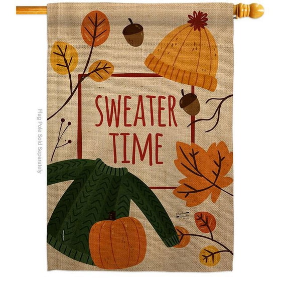 Angeleno Heritage  28 x 40 in. Sweater Time House Flag with Fall Harvest & Autumn Double-Sided Decorative Vertical Flags Decoration Banner Garden Yard Gift