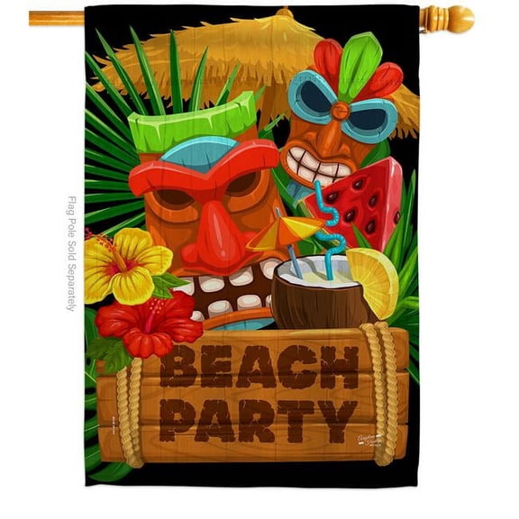 Angeleno Heritage  28 x 40 in. Tiki Beach Party House Flag with Coastal Double-Sided Decorative Vertical Flags Decoration Banner Garden Yard Gift