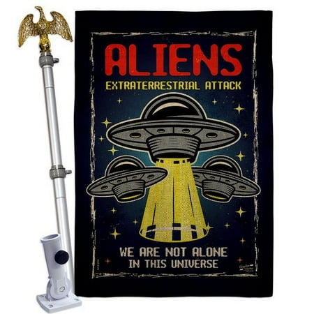 Angeleno Heritage Aliens Attack Cosmos Space Creature 28 x 40 in. Double-Sided Decorative Vertical House Flag Set for Decoration Banner Garden Yard Gift