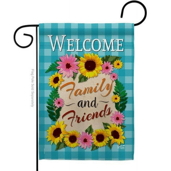 Angeleno Heritage G135033-BO Welcome Family & Friends Floral Double-Sided Decorative Garden Flag, Multi Color