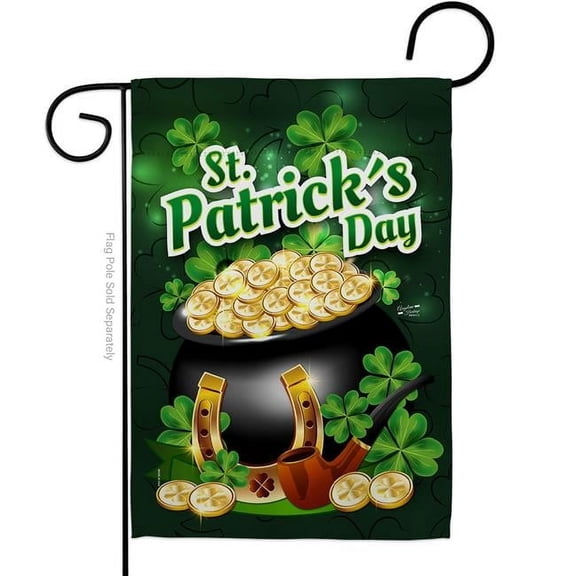 Angeleno Heritage G135149-BO Lucky Gold Pot Springtime St Patrick Double-Sided Decorative Garden Flag, Multi Color