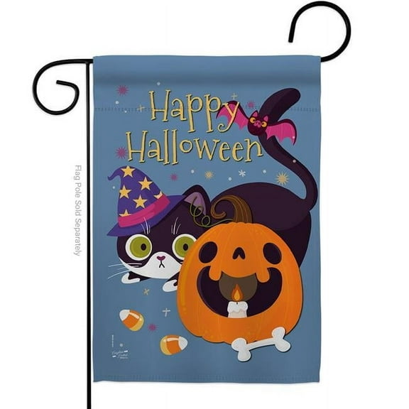 Angeleno Heritage G135257-BO 13 x 18.5 in. Witchy Cat Garden Flag with Fall Halloween Double-Sided Decorative Vertical Flags House Decoration Banner Yard Gift