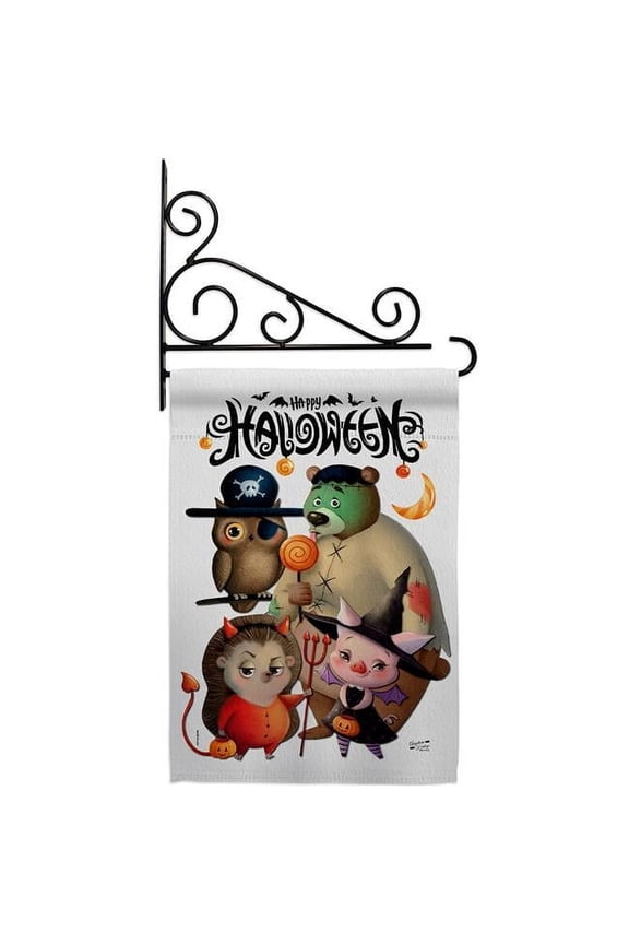 GS130413-BO-03 Halloween Friends Falltime 13 x 18.5. in. Double-Sided Decorative Horizontal House Garden Flag Set for Decoration Banner Yard Gift