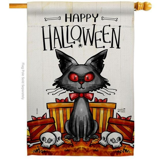 Angeleno Heritage H130409-P3 Kitty O Ween Falltime Halloween 28 x 40 in. Double-Sided Decorative Vertical House Flag for Decoration Banner Garden Yard Gift