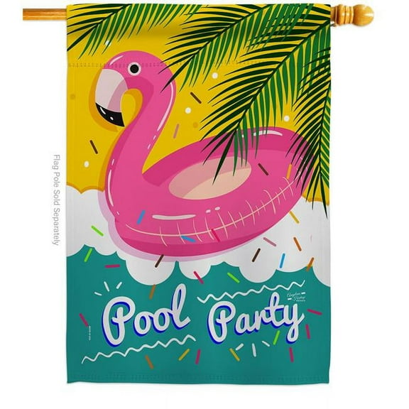 Angeleno Heritage H137060-BO Summer Pool Party Summertime Fun & Sun 28 x 40 in. Double-Sided Decorative Vertical House Flags for Decoration Banner Garden Yard Gift
