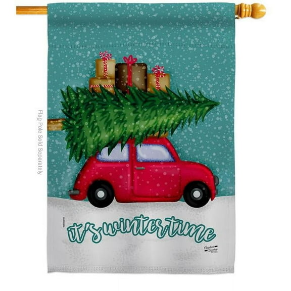 Angeleno Heritage H137100-BO 28 x 40 in. Its Winter Time House Flag with Christmas Double-Sided Decorative Vertical Flags Decoration Banner Garden Yard Gift