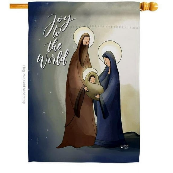 Angeleno Heritage H137132-BO 28 x 40 in. Joy to the World House Flag with Winter Nativity Double-Sided Decorative Vertical Flags Decoration Banner Garden Yard Gift
