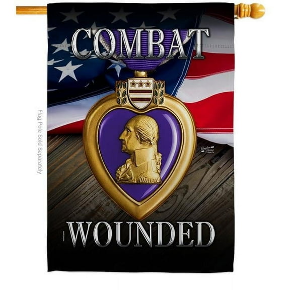 Angeleno Heritage H137133-BO 28 x 40 in. Purple Heart Combat Wounded House Flag with Armed Forces Service Double-Sided Decorative Vertical Flags Decoration Banner Garden Yard Gift