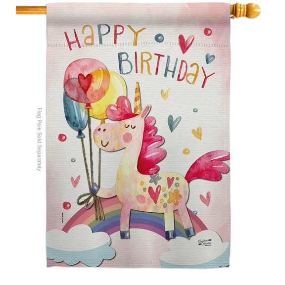 Angeleno Heritage H137163-BO Unicorn Birthday Celebration Double-Sided Garden Decorative House Flag, Multi Color