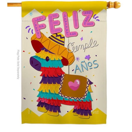 Angeleno Heritage H137194-BO Feliz Cumpleaos Celebration Birthday Double-Sided Garden Decorative House Flag, Multi Color